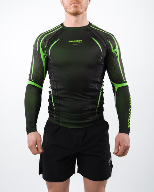 Anaconda Evolution Long Sleeve Rashguard in Black & Green for BJJ